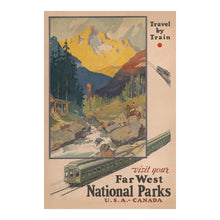 Load image into Gallery viewer, Digitally Restored and Enhanced 1920 Far West National Parks Railroad Travel Poster - Vintage Train Tourism Art - American Railway Adventure - Museum-Quality Print