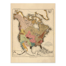 Cargar imagen en el visor de la galería, Digitally Restored and Enhanced 1890 Map of Linguistic Stocks of American Indians Poster - Vintage Map of North America Wall Art - North America Map Print