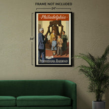Load image into Gallery viewer, Digitally Restored and Enhanced 1955 Philadelphia Pennsylvania Railroad Travel Poster - Vintage Liberty Bell Tourism Art - American Railway History - Archival Reproduction