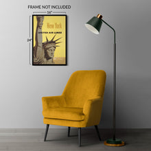 Cargar imagen en el visor de la galería, Digitally Restored and Enhanced 1960 New York United Air Lines Travel Poster - Statue of Liberty Manhattan Skyline - Mid-Century Aviation - Archival Print