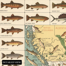 Load image into Gallery viewer, Digitally Restored and Enhanced 1936 Big Game Fish Map Poster - Vintage Map of Big Game Fish Fresh and Salt Water Fishing - Big Game Fish Wall Art Map