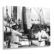 Load image into Gallery viewer, Digitally Restored and Enhanced 1930 Ernest Hemingway Photo Print - Old Photo of Ernest Hemingway with Captain Joe Russell Big Game Fishing Wall Art Poster
