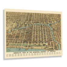 Load image into Gallery viewer, Digitally Restored and Enhanced 1898 Chicago Business District Map Print - Bird's Eye View of Chicago Poster - Business District of Chicago Map Wall Art