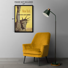 Cargar imagen en el visor de la galería, Digitally Restored and Enhanced 1960 New York United Air Lines Travel Poster - Statue of Liberty Manhattan Skyline - Mid-Century Aviation - Archival Print