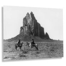 Cargar imagen en el visor de la galería, Digitally Restored and Enhanced 1914 Old Shiprock Photo Print - Vintage Photo of Two Navajo Indians on Horses Near The Base of Old Shiprock Poster Wall Art
