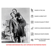 Load image into Gallery viewer, Digitally Restored and Enhanced 1934 Bonnie and Clyde Photo Print - Vintage Photo of Bonnie & Clyde Poster - Old Photo of Couple Bonnie and Clyde Wall Art