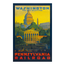 Load image into Gallery viewer, Digitally Restored and Enhanced 1940 Washington DC Pennsylvania Railroad Poster - Vintage Capitol Locomotive Art - American Railway Tourism History - Museum-Quality Print