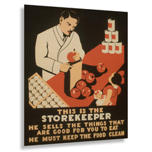 Cargar imagen en el visor de la galería, Digitally Restored and Enhanced 1936 New York City Storekeeper Food Safety Public Health WPA Federal Art Project Poster - Depression Era Art Deco - Archival Reproduction