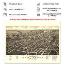 Load image into Gallery viewer, Digitally Restored and Enhanced 1880 Ann Arbor Michigan Map Poster - Old Panoramic View of Ann Arbor City Washtenaw County Michigan Wall Art Print