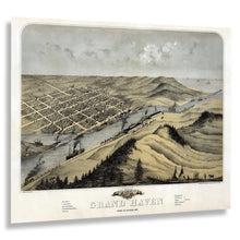 Load image into Gallery viewer, Digitally Restored and Enhanced 1868 Grand Haven Michigan Map Poster - Vintage Bird's Eye View Map of Grand Haven Ottawa County Michigan Wall Art Print
