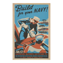 Load image into Gallery viewer, Digitally Restored and Enhanced 1941 Build for Your Navy Seabees WWII WPA Federal Art Project Recruitment Poster - World War II Military Propaganda - Archival Reproduction