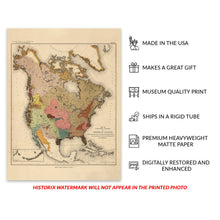 Cargar imagen en el visor de la galería, Digitally Restored and Enhanced 1890 Map of Linguistic Stocks of American Indians Poster - Vintage Map of North America Wall Art - North America Map Print