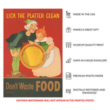 Load image into Gallery viewer, Digitally Restored and Enhanced 1944 Don't Waste Food World War II Conservation Poster - WWII Home Front Rationing Propaganda - Archival Reproduction