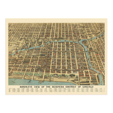 Load image into Gallery viewer, Digitally Restored and Enhanced 1898 Chicago Business District Map Print - Bird's Eye View of Chicago Poster - Business District of Chicago Map Wall Art