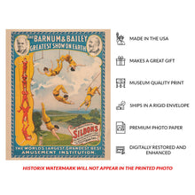 Load image into Gallery viewer, Digitally Restored and Enhanced 1896 Barnum & Bailey Circus Poster - World-Famous Silbons Trapeze Artists - Gilded Age Aerial Act - Archival Print