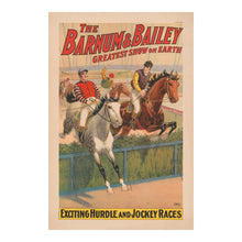 Load image into Gallery viewer, Digitally Restored and Enhanced 1900 Barnum & Bailey Circus Poster - Exciting Hurdle and Jockey Races - Victorian Equestrian - Archival Print