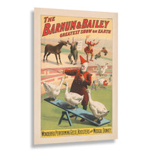 Load image into Gallery viewer, Digitally Restored and Enhanced 1900 Barnum & Bailey Circus Poster - Performing Geese Roosters Musical Donkey - Victorian Animal Act - Archival Print