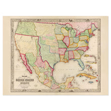 Cargar imagen en el visor de la galería, Digitally restored and Enhanced 1847 United States and Mexico Map Print - Vintage Map of The United States & Mexico Wall Art Poster