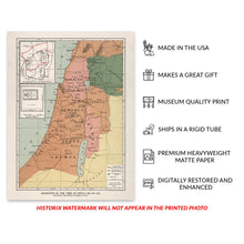 Load image into Gallery viewer, Digitally Restored and Enhanced 1912 Palestine Map Print - Vintage Map of Palestine in the Time of Jesus Christ - Historic Holy Land Map Poster Wall Art