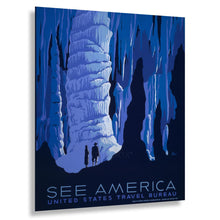 Load image into Gallery viewer, Digitally Restored and Enhanced 1936 See America Cave Travel Poster - WPA Federal Art Project - Depression Era Tourism Adventure - Gallery-Quality Print