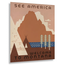 Cargar imagen en el visor de la galería, Digitally Restored and Enhanced 1936 See America Welcome to Montana WPA Federal Art Project Travel Poster - Depression Era Art Deco - Archival Reproduction