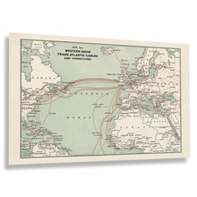 Cargar imagen en el visor de la galería, Digitally Restored and Enhanced 1900 Western Union Transatlantic Cables Map Print - Vintage Map of Western Union Transatlantic Cables Poster Wall Art