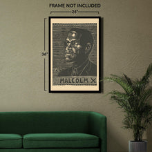 Cargar imagen en el visor de la galería, Digitally Restored and Enhanced 1976 Malcolm X Poster - Vintage San Francisco Civil Rights Art - Linoleum Cut African American History - Archival Reproduction
