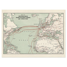 Cargar imagen en el visor de la galería, Digitally Restored and Enhanced 1900 Western Union Transatlantic Cables Map Print - Vintage Map of Western Union Transatlantic Cables Poster Wall Art