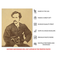Load image into Gallery viewer, Digitally Restored and Enhanced 1860 John Wilkes Booth Photo Print - Vintage Portrait Photo of Stage Actor John Wilkes Booth Sitting Poster