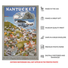 Cargar imagen en el visor de la galería, Digitally Restored and Enhanced 1925 Nantucket Island Travel Poster - Vintage New England Whaling History - Coastal Tourism Art - Museum-Quality Print