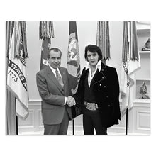 Load image into Gallery viewer, Digitally Restored and Enhanced 1970 Richard Nixon and Elvis Presley Photo Print - Old Photo of President Nixon and Elvis Presley at The White House Poster