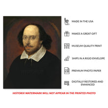 Cargar imagen en el visor de la galería, Digitally Restored and Enhanced 1610 William Shakespeare Photo Print - Vintage William Shakespeare Portrait Photo - Poet William Shakespeare Poster