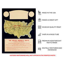 Load image into Gallery viewer, Digitally Restored and Enhanced 1845 Lincoln Highway Map Poster - Vintage Map Print of The Lincoln Highway Route from New York City to San Francisco