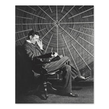 Cargar imagen en el visor de la galería, Digitally Restored and Enhanced 1896 Nikola Tesla Photo Print - Vintage Photo of Nikola Tesla Reading Theoria Philosophiae Naturalis - Nikola Tesla Poster