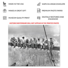 Cargar imagen en el visor de la galería, Digitally Restored and Enhanced 1932 Lunch Atop A Skyscraper Photo Print - Vintage Photo of Eleven Ironworkers Having Lunch Atop A Skyscraper Wall Art