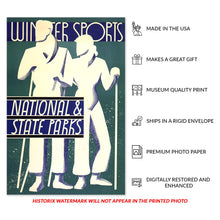 Load image into Gallery viewer, Digitally Restored and Enhanced 1936 Winter Sports National Parks Skiing Poster - WPA Federal Art Project - Depression Era Recreation - Archival Reproduction