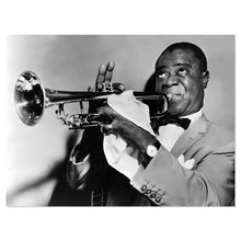Load image into Gallery viewer, Digitally Restored and Enhanced 1953 Louis Armstrong Photo Print - Vintage Portrait Photo of Louis Daniel Armstrong Playing The Trumpet Wall Art Poster
