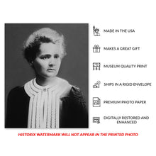 Load image into Gallery viewer, Digitally Restored and Enhanced 1900 Marie Curie Photo Print - Vintage Photo of Nobel Prize Winner Marie Curie Poster Wall Art - Old Photo of Madame Curie