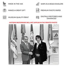 Load image into Gallery viewer, Digitally Restored and Enhanced 1970 Richard Nixon and Elvis Presley Photo Print - Old Photo of President Nixon and Elvis Presley at The White House Poster