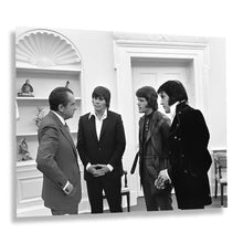 Load image into Gallery viewer, Digitally Restored and Enhanced 1970 President Richard Nixon Photo Print - Old Photo of President Nixon with Elvis Presley Delbert West & Jerry Schilling