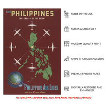 Load image into Gallery viewer, Digitally Restored and Enhanced 1953 Philippine Air Lines Crossroads of the Orient Travel Poster - Golden Age Aviation Tourism - Archival Reproduction