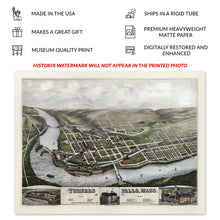 Cargar imagen en el visor de la galería, Digitally Restored and Enhanced 1877 Turners Falls Map Print - Vintage Bird's Eye View Map of Turners Falls Massachusetts Wall Art Poster