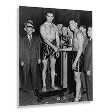 Load image into Gallery viewer, Digitally Restored and Enhanced 1936 Joe Louis & Max Schmeling Photo Print - Old Photo of Joe Louis and Max Schmeling Weigh In Wall Art Poster