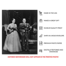 Cargar imagen en el visor de la galería, Digitally Restored and Enhanced 1957 Les Paul & Mary Ford Photo Print - Vintage Portrait Photo of Les Paul and Mary Ford Playing Guitar Poster