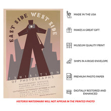 Cargar imagen en el visor de la galería, Digitally Restored and Enhanced 1938 East Side West Side New York Photography Exhibition WPA Federal Art Project Poster - Depression Era Art Deco - Archival Reproduction