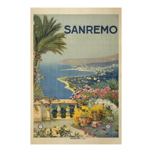 Load image into Gallery viewer, Digitally Restored and Enhanced 1920 Sanremo Italian Riviera Mediterranean Travel Poster - European Tourism Art - Archival Reproduction
