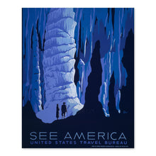 Load image into Gallery viewer, Digitally Restored and Enhanced 1936 See America Cave Travel Poster - WPA Federal Art Project - Depression Era Tourism Adventure - Gallery-Quality Print