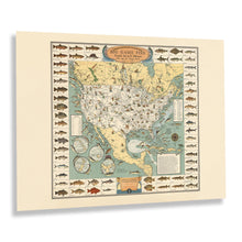 Load image into Gallery viewer, Digitally Restored and Enhanced 1936 Big Game Fish Map Poster - Vintage Map of Big Game Fish Fresh and Salt Water Fishing - Big Game Fish Wall Art Map