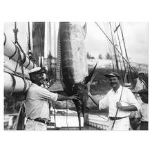 Load image into Gallery viewer, Digitally Restored and Enhanced 1930 Ernest Hemingway Photo Print - Old Photo of Ernest Hemingway with Captain Joe Russell Big Game Fishing Wall Art Poster