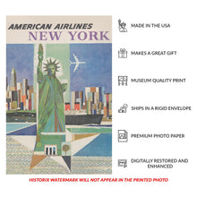 Load image into Gallery viewer, Digitally Restored and Enhanced 1964 American Airlines New York Travel Poster - Statue of Liberty - Mid-Century Jet Age Aviation - Archival Print